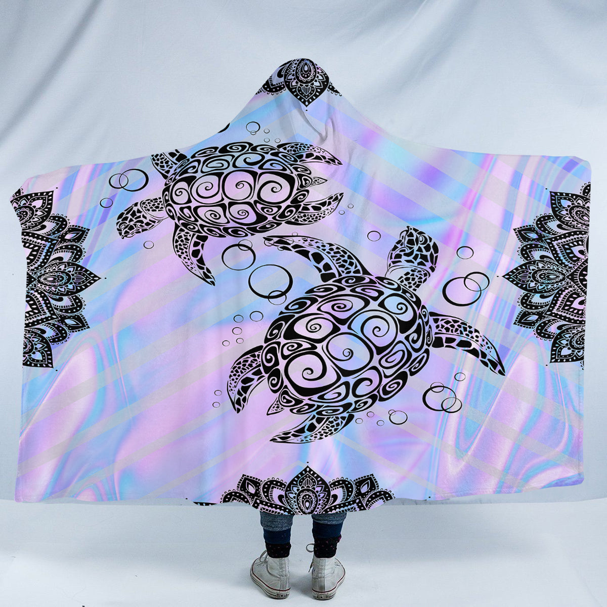 Rainbow Turtle Twist Cozy Hooded Blanket