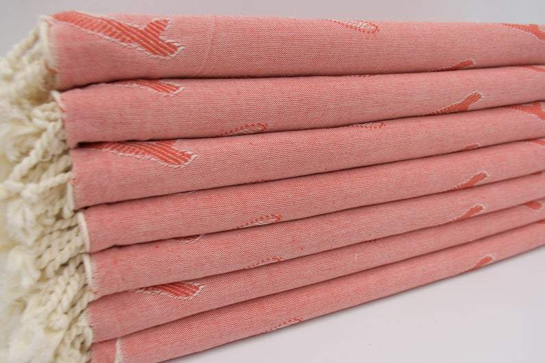 Sea Turtles and Dolphins Red 100% Cotton Towel