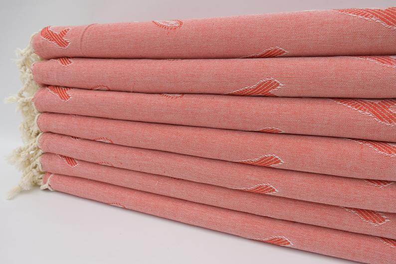 Sea Turtles and Dolphins Red 100% Cotton Towel