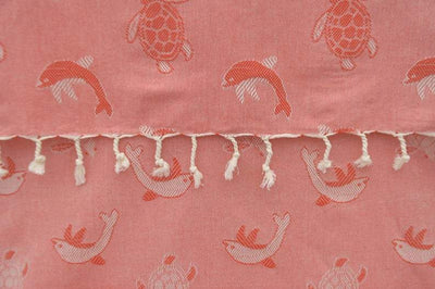 Sea Turtles and Dolphins Red 100% Cotton Towel