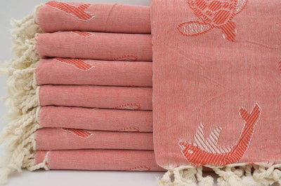 Sea Turtles and Dolphins Red 100% Cotton Towel