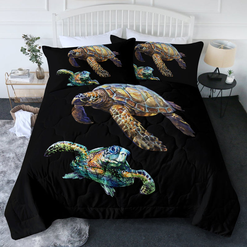 Sea Turtles in Black Comforter Set