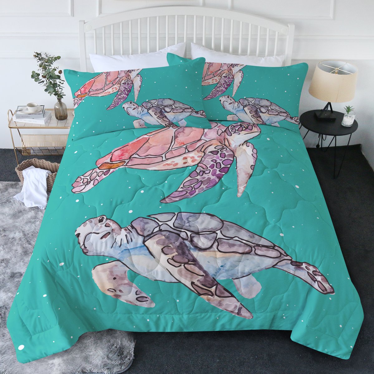 Sea Turtles in Green Comforter Set