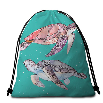 Sea Turtles in Green Towel + Backpack