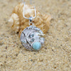 Sea Turtles Pendant Necklace with Larimar, Blue Topaz and Mother of Pearl Mosaic