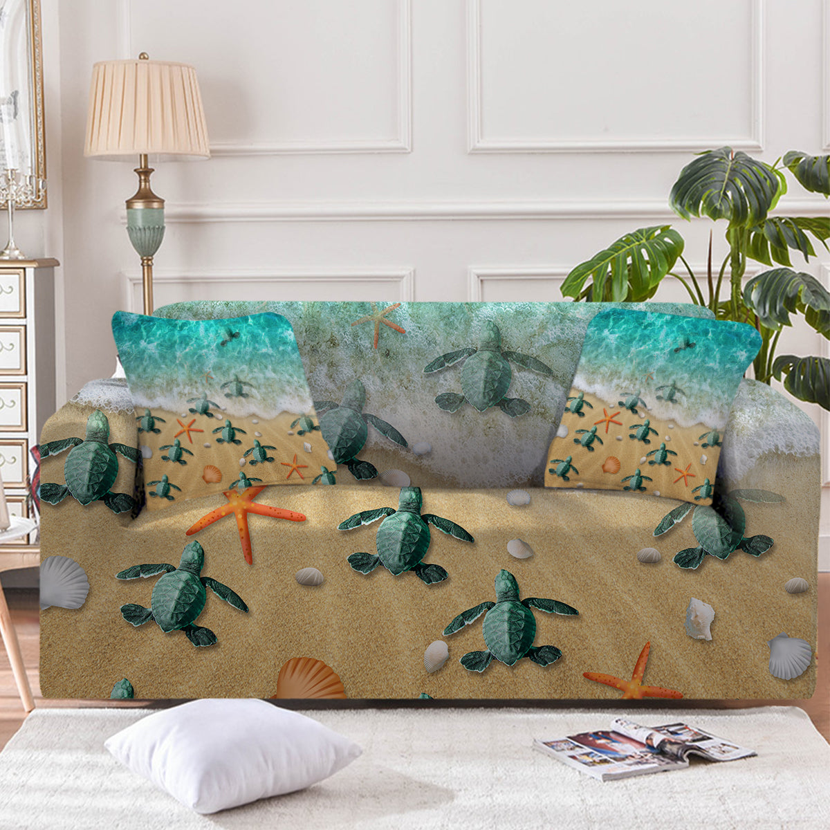 Happy Little Sea Turtles Couch Cover