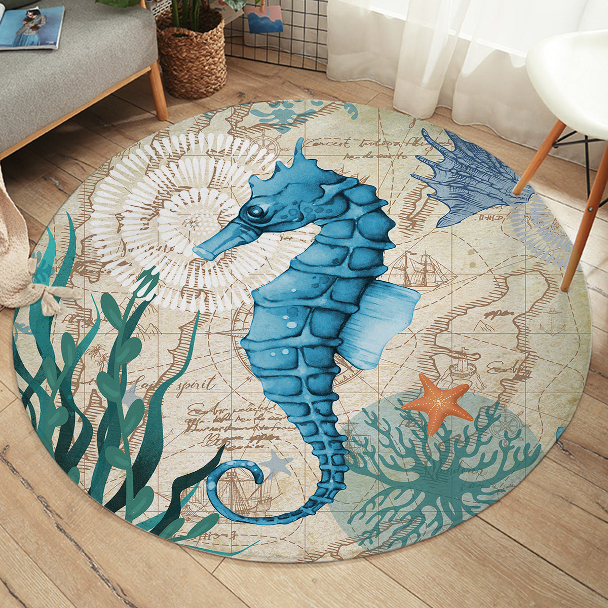 Round Rug Beach Beach Themed and Nautical Round Area Rugs - Coastal Passion