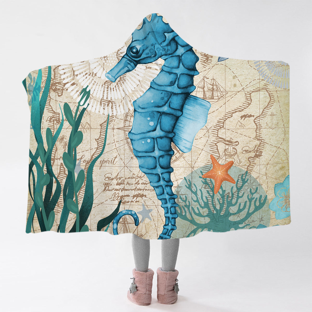 Seahorse Love Cozy Hooded Blanket