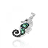 SeaHorse Pendant Necklace with Abalone Shell and Black Spinel