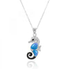 Seahorse Pendant Necklace with Blue Opal and Black Spinel