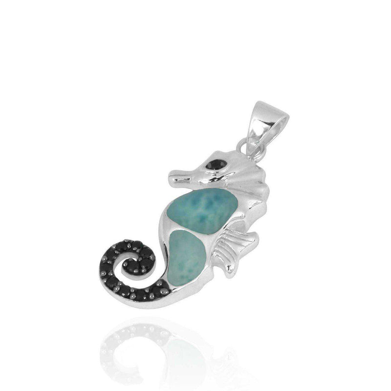 Seahorse Pendant with Larimar and Black Spinel