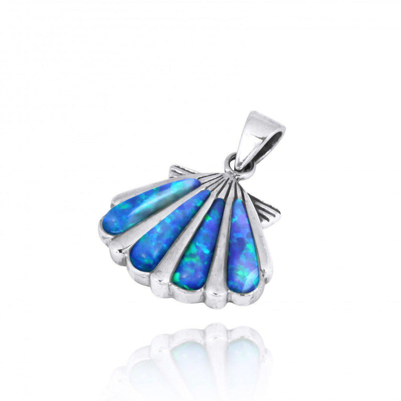 Seashell with Blue Opal Sterling Silver Pendant Necklace