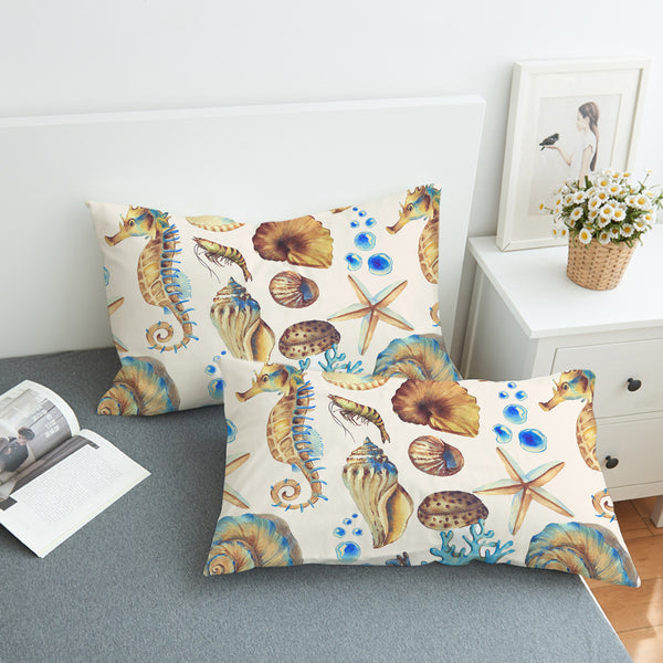 Ocean Themed Beachy Bedding Set - Seashells by Coastal Passion