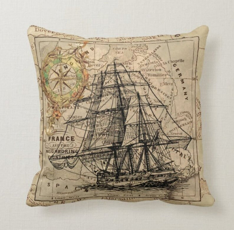 Vintage Nautical Set of 4 Pillow Covers