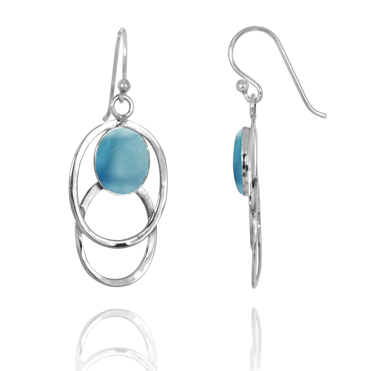Silver Hoop Drop Earrings with Larimar
