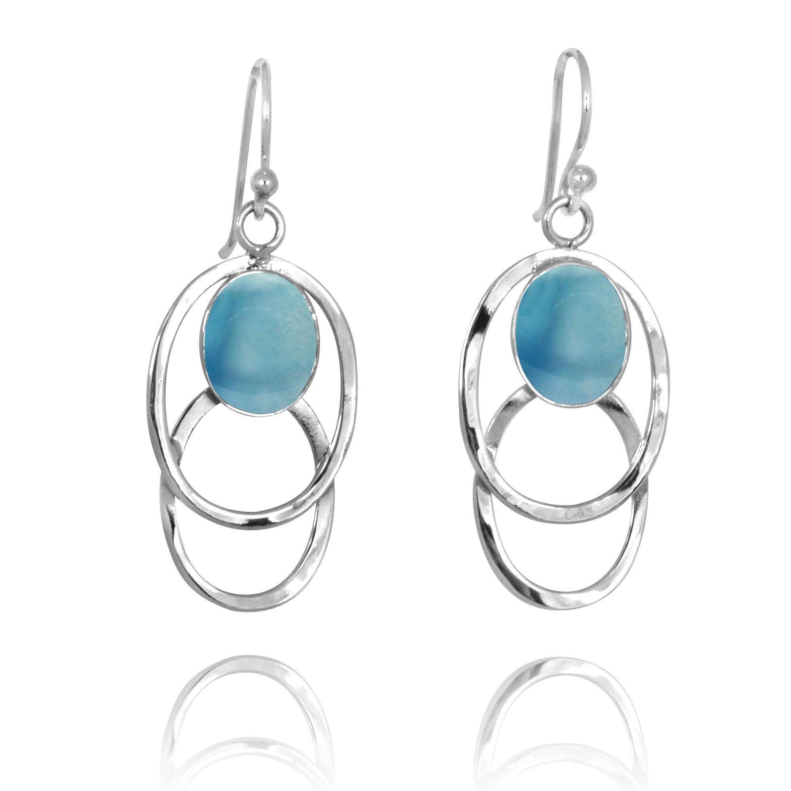 Silver Hoop Drop Earrings with Larimar