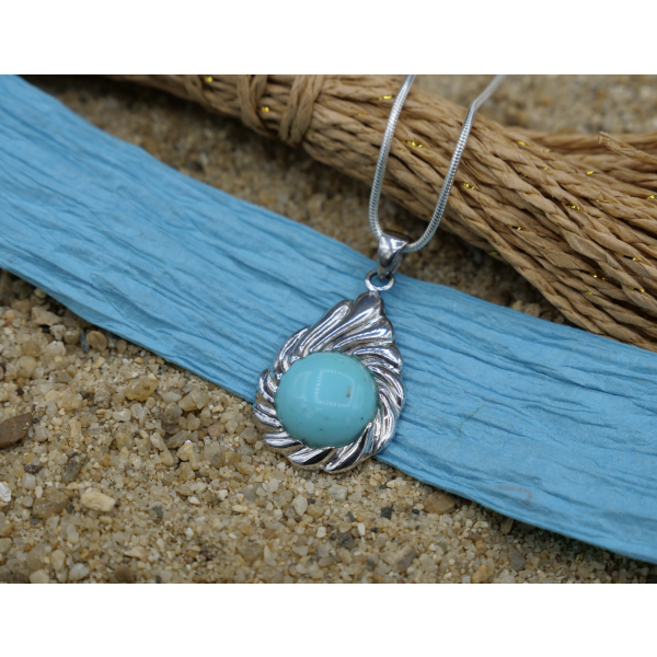 Silver Pendant with Natural Turquoise - Only One Created