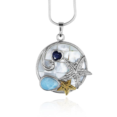 Starfish Necklace with Larimar, Lapis Lazuli and Mother of Pearl