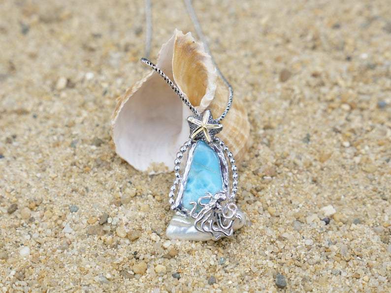 Starfish with Octopus Beach Pendant - Only One Piece Created