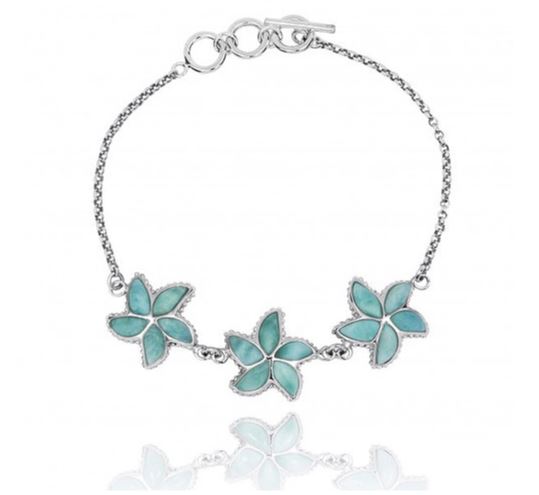 Sterling Silver Starfish with Larimar Chain Bracelet