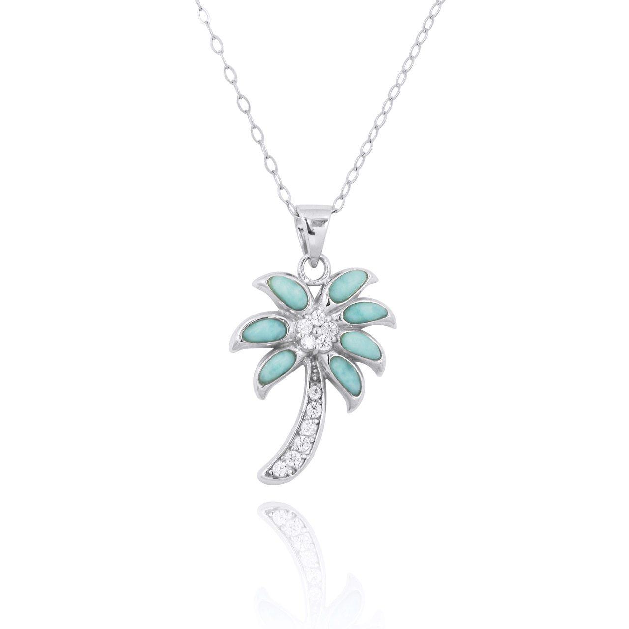 Dominican Larimar Palm Tree Necklace - Coastal Passion