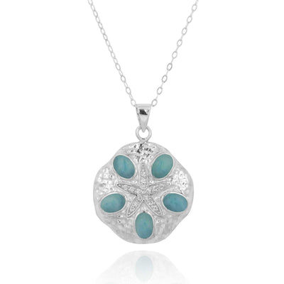 Sterling Silver and Larimar Sand Dollar Pendant Necklace