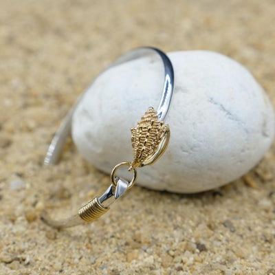 Sterling Silver Bangle with 18k Gold Conch Shell