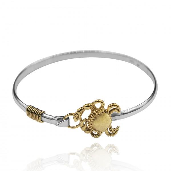 Sterling Silver Bangle with 18k Gold Crab