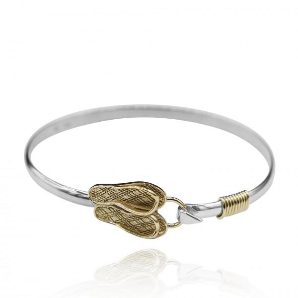 Sterling Silver Bangle with 18k Gold Flip Flops