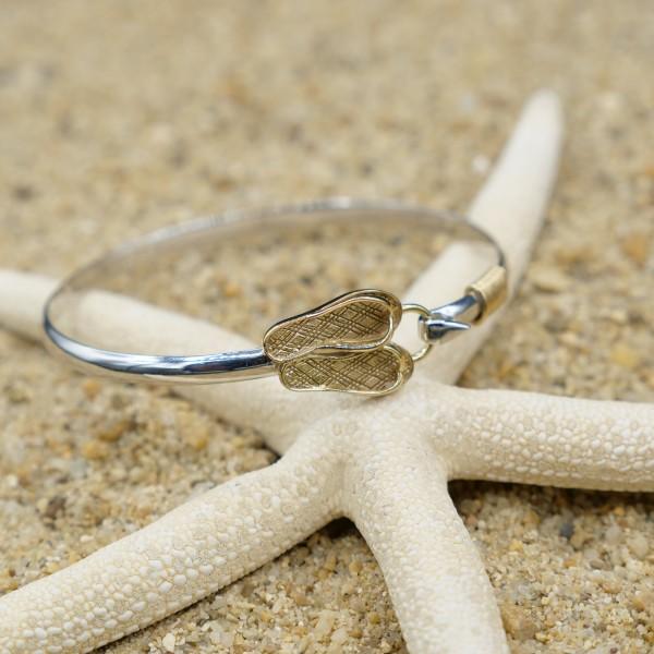 Sterling Silver Bangle with 18k Gold Flip Flops