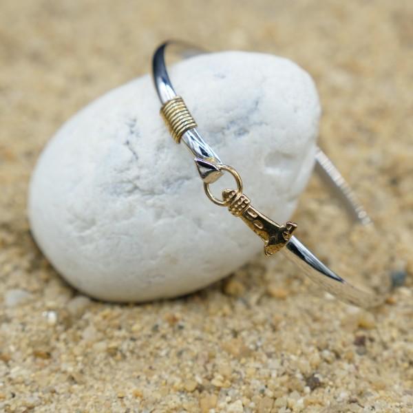 Sterling Silver Bangle with 18k Gold Lighthouse