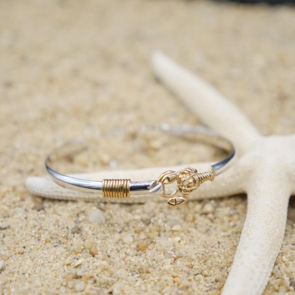 Sterling Silver Bangle with 18k Gold Lobster
