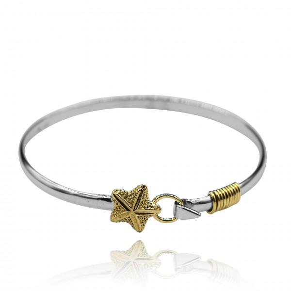 Sterling Silver Bangle with 18k Gold Starfish