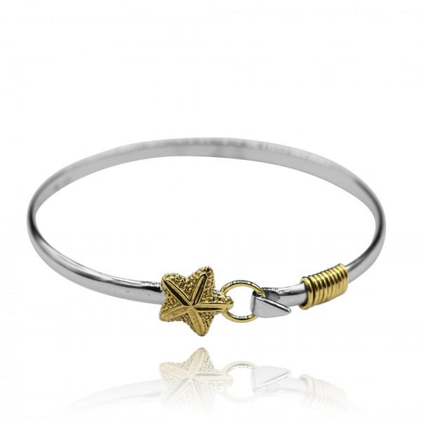 Sterling Silver Bangle with 18k Gold Starfish