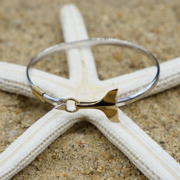 Sterling Silver Bangle with 18k Gold Whale Tail