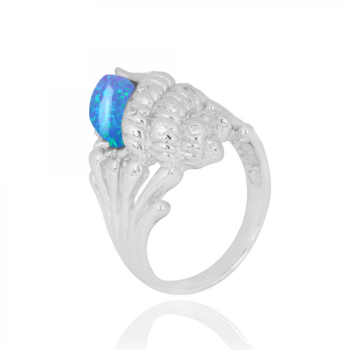 Sterling Silver Conch Shell Ring with Blue Opal - Coastal Passion