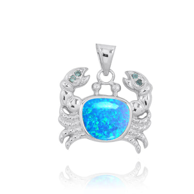 Sterling Silver Crab Pendant Necklace with Blue Opal and London Blue Topaz