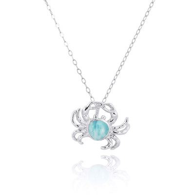 Sterling Silver Crab Pendant Necklace with Larimar