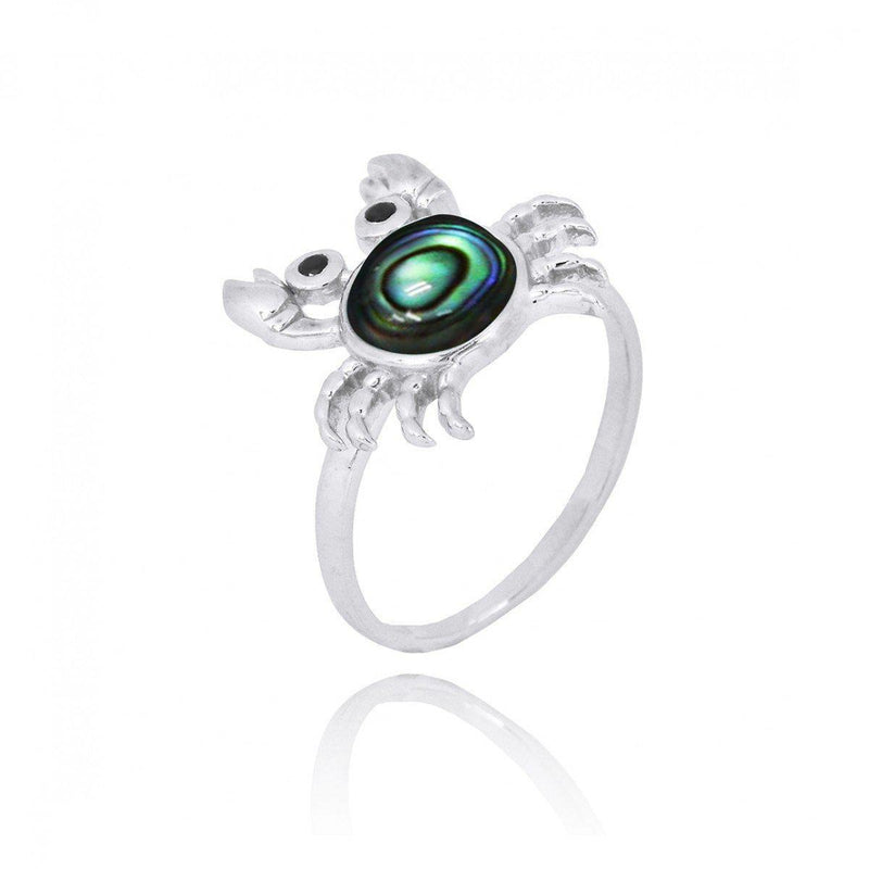 Sterling Silver Crab Ring with Abalone Shell and Black Spinel