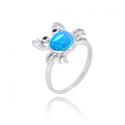 Sterling Silver Crab Ring with Blue Opal and Black Spinel