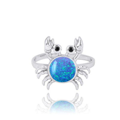Sterling Silver Crab Ring with Blue Opal and Black Spinel