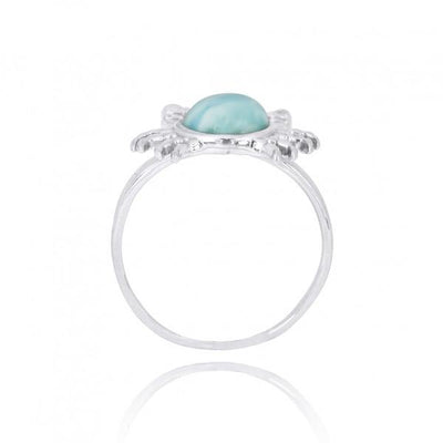 Sterling Silver Crab Ring with Larimar and Black Spinel