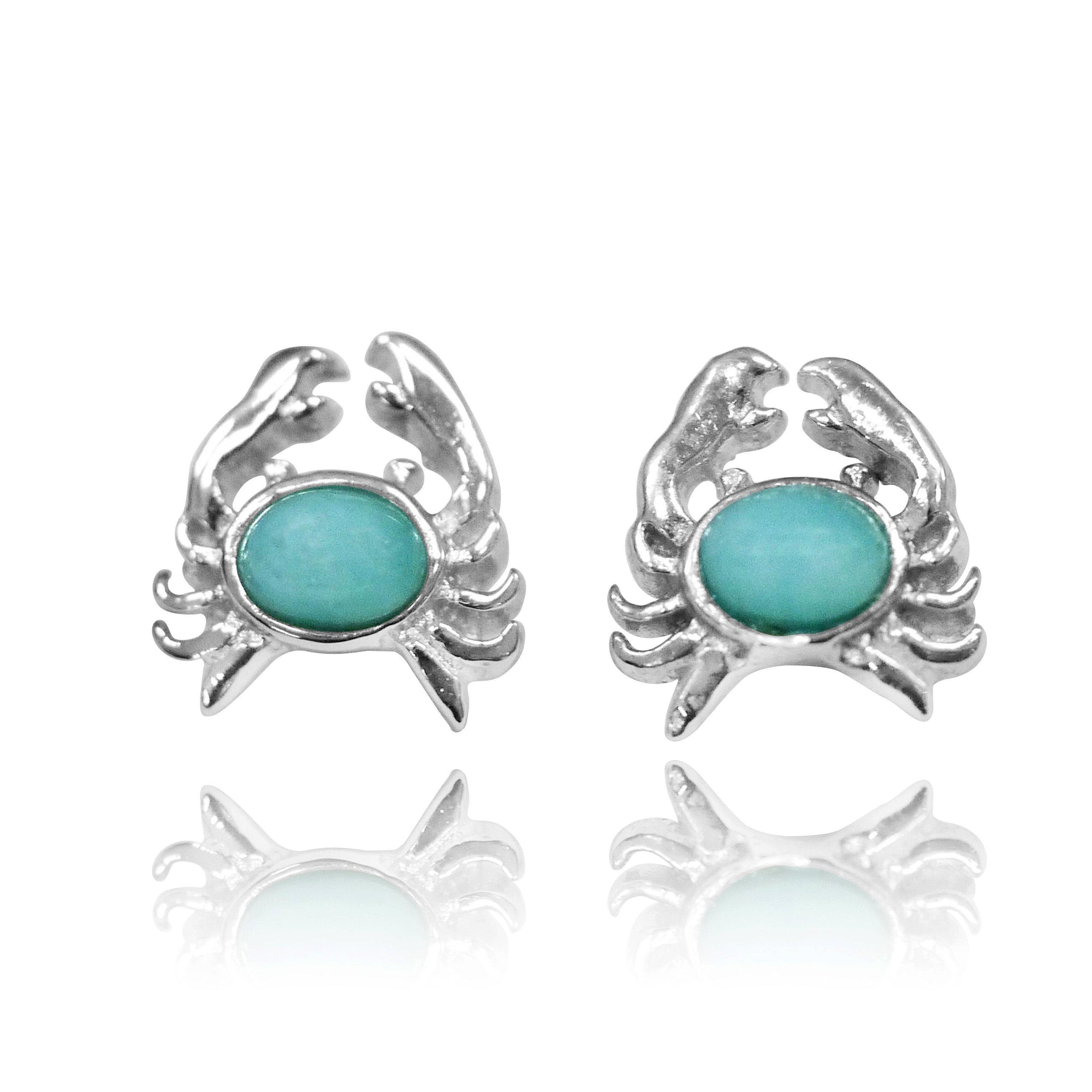 Sterling Silver Crab Stud Earrings with Oval Larimar