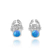 Sterling Silver Crab Stud Earrings with Round Blue Opal and White Topaz