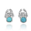 Sterling Silver Crab Stud Earrings with Round Larimar and White Topaz
