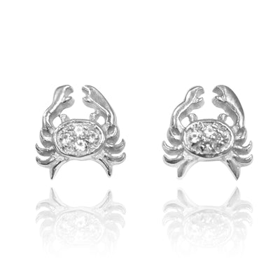 Sterling Silver Crab Stud Earrings with White Topaz