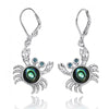 Sterling Silver Crab with Abalone Shell and London Blue Topaz Lever Back Earrings