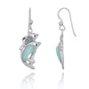 Sterling Silver Dolphin Drop Earrings with Larimar and Swiss Blue Topaz