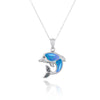 Dolphin Pendant Necklace with Blue Opal and White CZ