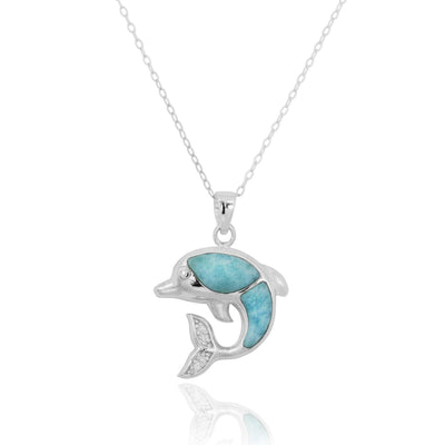 Dolphin Pendant Necklace with Larimar
